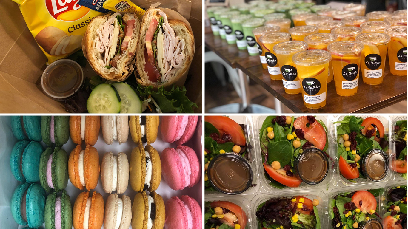 sandwich, macarons, boba catering